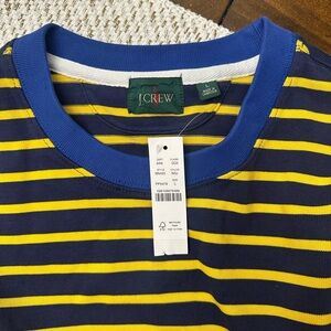 J. Crew Men's Navy and Yellow Striped Long Sleeve Tee